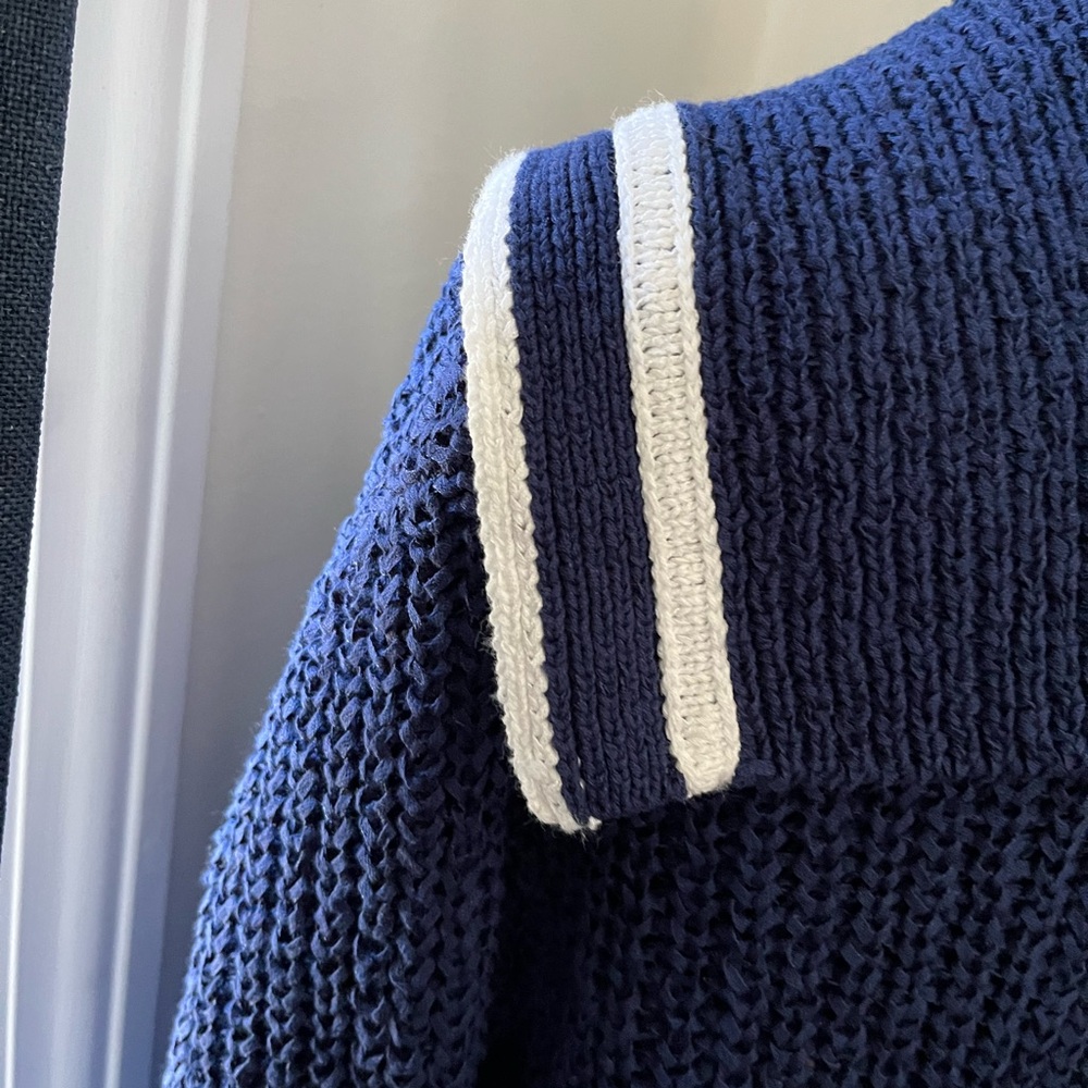 Navy Blue Knit Sweater with White Trim - Picture 11 of 11